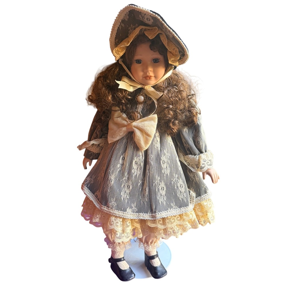 Unbranded Girls 20in Porcelain Doll Navy Blue Lace Victorian Cottagecore Vintage